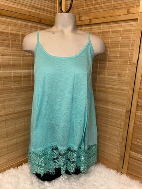 Vanity teal lace trim cami camisole tank top Y2K woman’s size large coquette